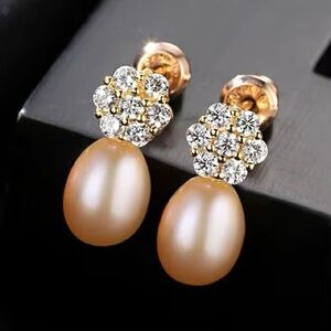 •Brides Delicate Cubic Zirconia Flower 925 Sterling Silver Drop Needle Earrings